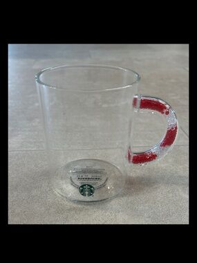 Starbucks Mug Candy Cane Beaded Handle 2021 Christmas Holiday 4" Glass Clear